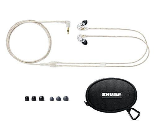 Shure SE215 PRO Wired Earbuds - Professional Sound Isolating Earphones, Clear Sound and Deep Bass, Single Dynamic MicroDriver, Secure Fit In Ear Monitor, plus Carrying Case and Fit Kit - Clear (SE215-CL)