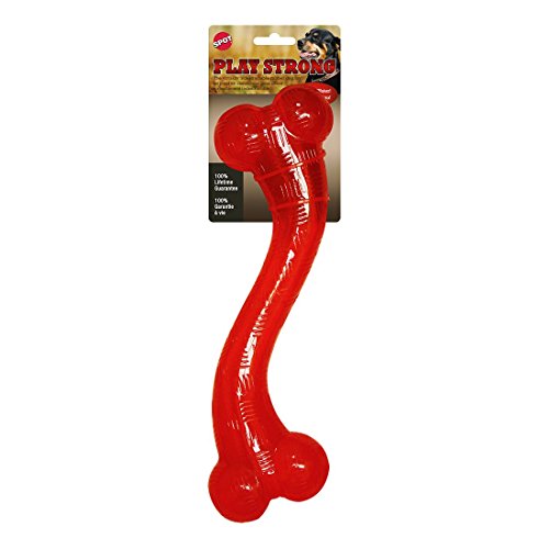 SPOT by Ethical Products Play Strong S-Shaped Bone Dog Toy | Interactive Durable Rubber Dog Toy for Aggressive Chewers | Hollow Center Ideal for Treats | 12”, Red