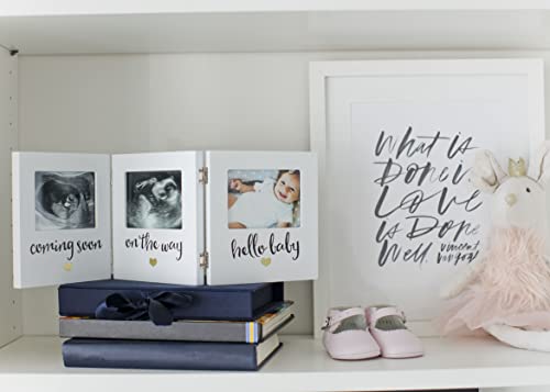 Pearhead Triple Sonogram Keepsake Photo Frame, Baby Ultrasound Tabletop Picture Frame, Gender-Neutral Baby Nursery Décor, Pregnancy to Newborn Photo Frame, White