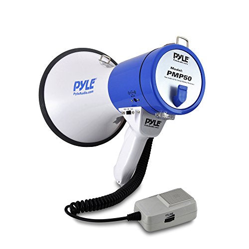 PYLE-PRO Portable Megaphone Speaker PA Bullhorn - Built-in Siren, 50W Adjustable Volume Control in 1200 Yard Range, Ideal for Any Outdoor Sports, Cheerleading FansandCoaches or for Safety Drills-PMP50