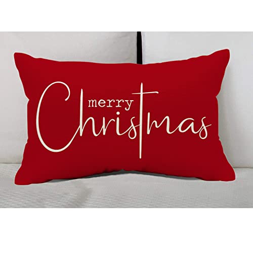 Allorry Christmas Pillow Covers Merry Christmas Throw Pillow Decorative Christmas Red Cotton Cloth Linen Cloth Pillow Cover Sofa Cover Decorative Rectangle Length 12X20 inches