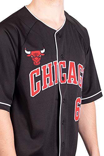 Ultra Game NBA Chicago Bulls Mens Mesh Button Down Baseball Jersey Tee Shirt, Black, XX-Large