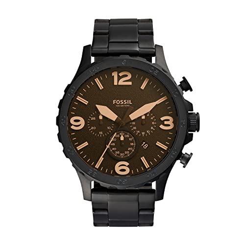 Fossil Men's Nate Quartz Stainless Steel Chronograph Watch, Color: Black (Model: JR1356)