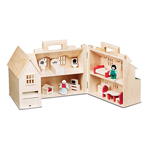 Melissa and Doug Fold and Go Wooden Dollhouse With 2 Play Figures and 11 Pieces of Furniture