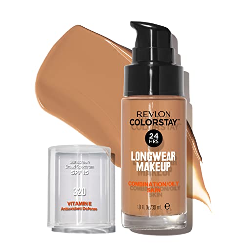 Liquid Foundation by Revlon, ColorStay Face Makeup for Combination and Oily Skin, SPF 15, Longwear Medium-Full Coverage with Matte Finish, True Beige (320), 1.0 Oz