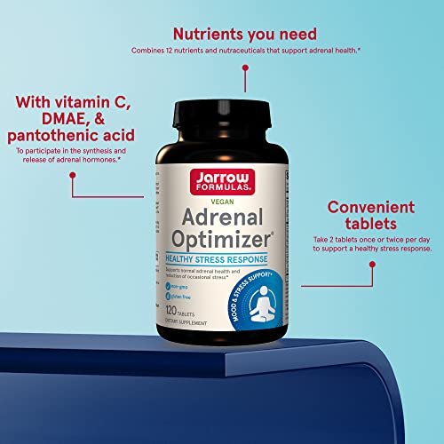 Jarrow Formulas Adrenal Optimizer - 120 Tablets - Dietary Supplement Supports Adrenal Health and Immune System - Combines 12 Nutrients and Nutraceuticals - 60 Servings (Packaging May Vary)