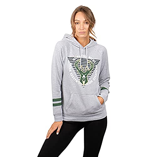 Ultra Game NBA Milwaukee Bucks Womens Soft Fleece Pullover Hoodie Sweatshirt With Varsity Stripe, Heather Gray, X-Large