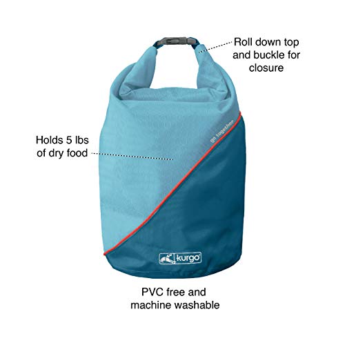 Kurgo Dog Food Travel Bag | Pet Food Travel Storage Container | Dog Travel Accessories for Camping | Easy to Clean | BPA Free | Foldable | Holds 5 Pounds | Kibble Carrier | Coastal Blue and Chili Red