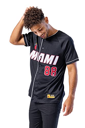 Ultra Game NBA Miami Heat Mens Mesh Button Down Baseball Jersey Tee Shirt, Black, XX-Large