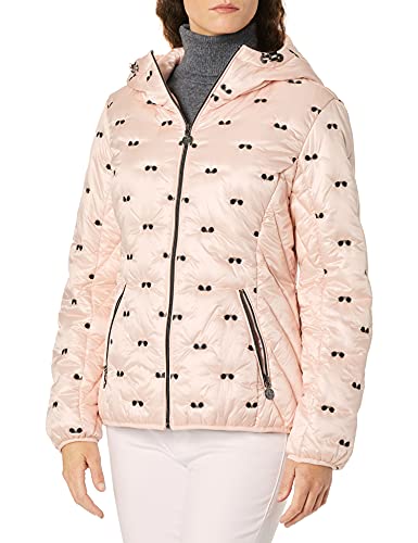 Karl Lagerfeld Paris Women's Sunglass Embroidered Puffer Jacket, Pink, Medium