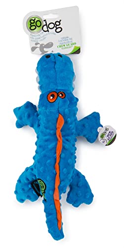 goDog Gators Squeaker Plush Pet Toy for Dogs and Puppies, Soft and Durable, Tough and Chew Resistant, Reinforced Seams - Blue, Large