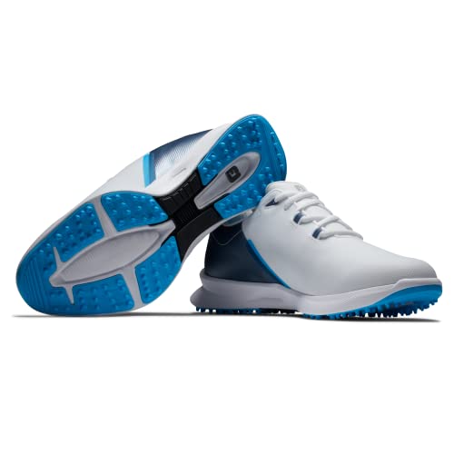 FootJoy Men's FJ Fuel Sport Golf Shoe, White/Navy/Blue, 10