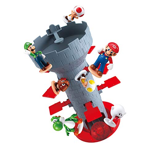 Epoch Games Super Mario Blow Up! Shaky Tower Balancing Game, Tabletop Skill and Action Game with Collectible Action Figures