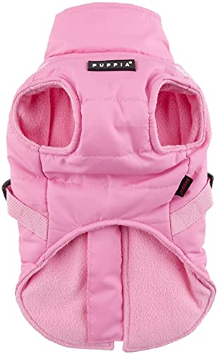 Puppia Mountaineer Winter Dog Coat with integrated harness No Pull Cold Weather Waterproof Warm Fleece Back Zipper for Small and Medium Dog, PINK, Medium