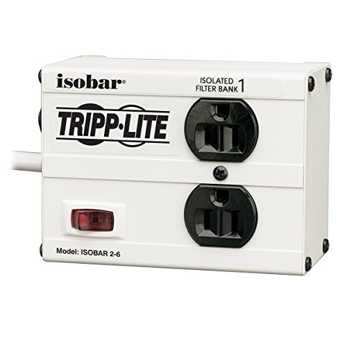 Tripp Lite IBAR2-6D Isobar 2 Outlet Surge Protector Power Strip, 6ft Cord, Right-Angle Plug, Metal, Lifetime Limited Warranty and Dollar 25,000 Insurance