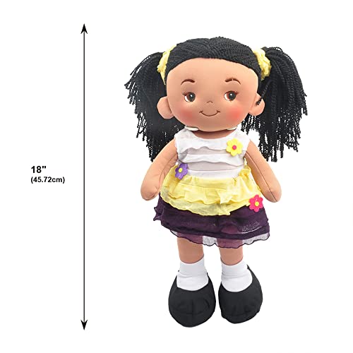 Linzy Plush 16' Yellow Aissa Rag Doll for Girls, Soft Plush, Sleeping Cuddle Buddy for Toddlers, Muñecas de trapo para niña