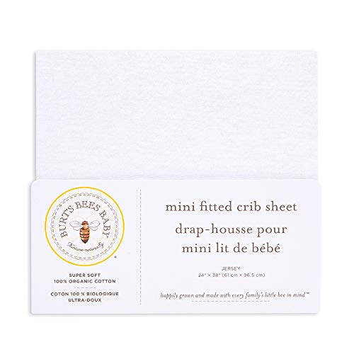 Burt's Bees Baby - Fitted Mini Crib Sheet for Pack 'n Play or Portable Playard, 100% Organic Cotton (Cloud White)