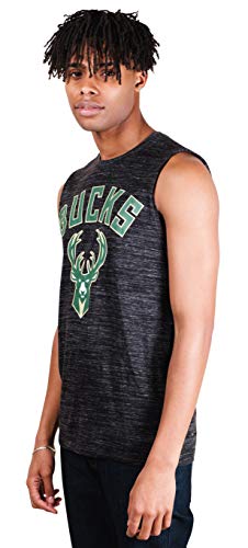 Ultra Game NBA Milwaukee Bucks Mens Jersey Sleeveless Muscle T-Shirt, Black Space Dye, Large