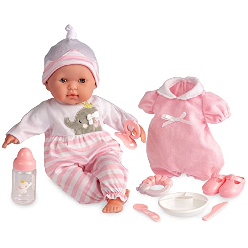 15' Realistic Soft Body Baby Doll with Open/Close Eyes | JC Toys - Berenguer Boutique | 10 Piece Gift Set with Bottle, Rattle, Pacifier and Accessories | Pink | Ages 2+