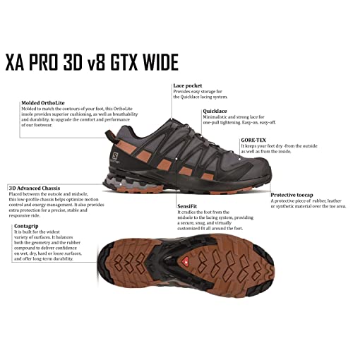 Salomon Men's XA PRO 3D v8 Gore-TEX Trail Running Shoes, Ebony/Caramel Cafe/Black, 9 Wide