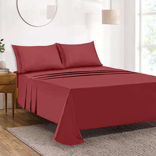 Mejoroom Twin Sheet Set - Kids Sheet and Pillowcase Sets - Hotel Luxury Twin Sheets for Boys Girls -Deep Pocket Fitted Fitted Sheet,Hypoallergenic,Wrinkleand Fade Resistant - 3Piece(Twin,Burgundy)