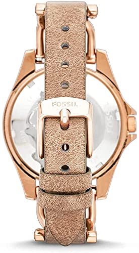 Fossil Women's Riley Quartz Stainless Steel and Leather Multifunction Watch, Color: Rose Gold, Sand (Model: ES3466)