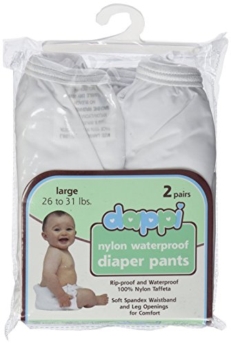 Dappi Waterproof 100% Nylon Diaper Pants, White, Large (Pack of 2)