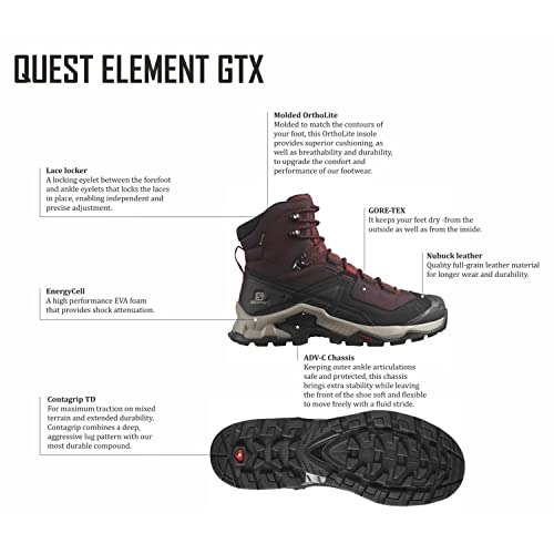 Salomon Quest Element Gore-TEX Hiking Boots for Men, Black/Deep Lichen Green/Olive Night, 9.5