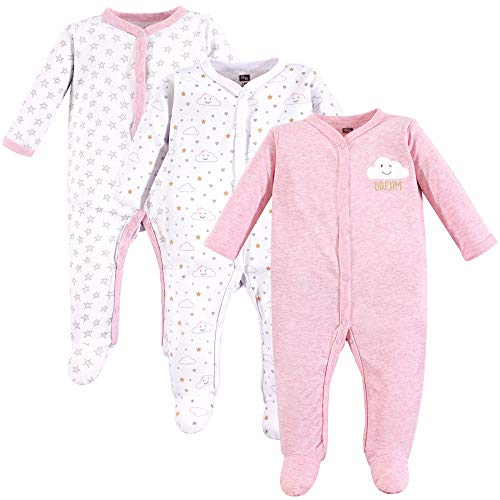 Hudson Baby Unisex Baby Cotton Sleep and Play Pink Clouds, 0-3 Months