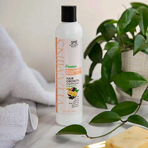 Nourish Beaute Vitamins Premium Shampoo for Hair Loss to Promote Hair Regrowth, Volume and Thickening with Biotin, DHT Blockers and Antioxidants for Men and Women 10 Ounces, Fragrance Free, 1 Count