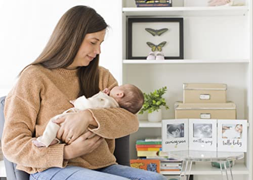 Pearhead Triple Sonogram Keepsake Photo Frame, Baby Ultrasound Tabletop Picture Frame, Gender-Neutral Baby Nursery Décor, Pregnancy to Newborn Photo Frame, White