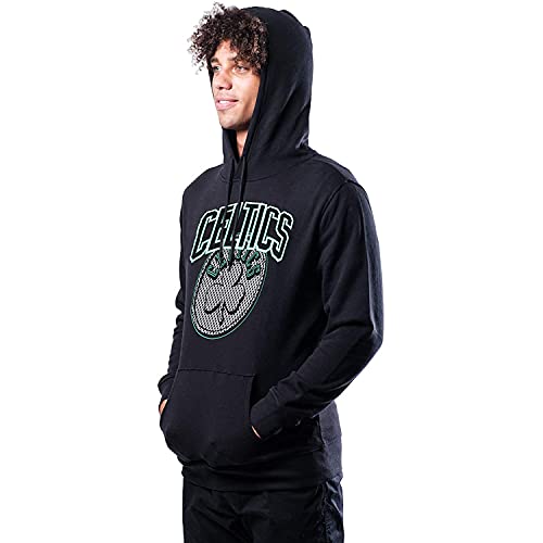 Ultra Game GHM1867F Men's NBA Fleece Hoodie Pullover Sweatshirt Primo Metallic, Boston Celtics, Black, Small