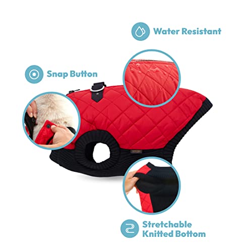 Gooby Fashion Vest Dog Jacket - Red, X-Large - Warm Zip Up Dog Bomber Vest with Dual D Ring Leash - Winter Water Resistant Small Dog Sweater - Dog Clothes for Small Dogs Boy or Medium Dogs