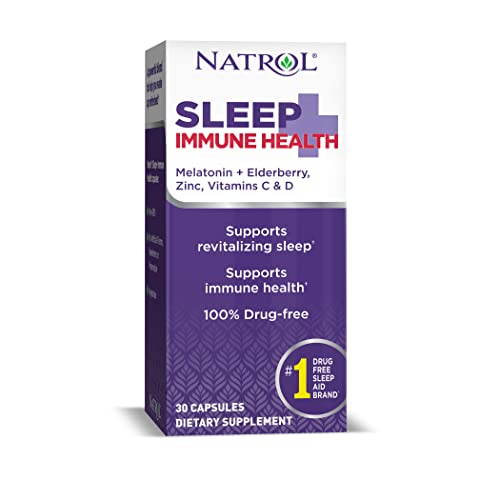Natrol Sleep+ Immune Health, 6 mg Melatonin + Elderberry, Zinc, Vitamins C and D, 30 Capsules (Servings), Drug Free Sleep Aid and Immune Health Support Supplement, Fall Asleep Faster and Stay Asleep Longer