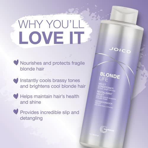 Blonde Life Violet Conditioner | For Cool and Bright Blonde Hair | Neutralize Brassy Tones | Banish Yellow Tones | Boost Shine | Sulfate Free | With Monoi and Tamanu Oil | 33.8 Fl Oz