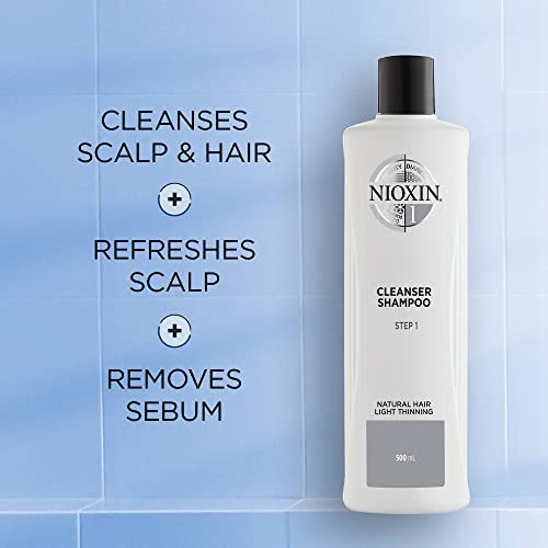 Nioxin System 1 Scalp Cleansing Shampoo with Peppermint Oil, Treats Dry and Sensitive Scalp, Dandruff Relief and Anti-Hair Breakage, For Natural Hair with Light Thinning, 16.9 fl oz