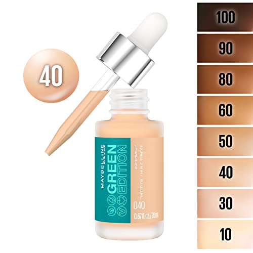 Maybelline Green Edition Superdrop Tinted Oil Base Makeup, Adjustable Natural Coverage Foundation Formulated With Jojoba and Marula Oil, 40, 1 Count