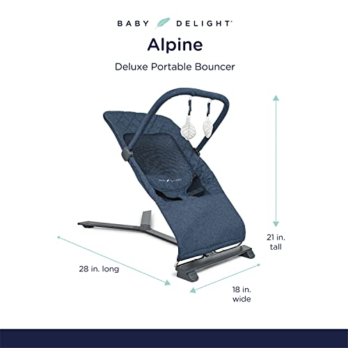 Baby Delight Alpine Deluxe Portable Bouncer, Infant, 0 – 6 Months, Quilted Indigo