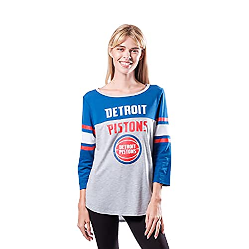 Ultra Game NBA Detroit Pistons Womens T-Shirt Raglan Baseball 3/4 Long Sleeve Tee Shirt, Team Color, Medium