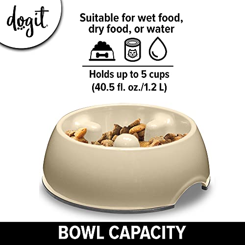 Dogit Dog Bowl Slow Feeder for Wet or Dry Dog Food, Go Slow Anti-Gulping Dog Dish, White, L