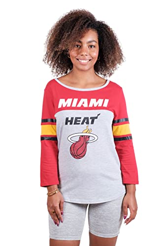 Ultra Game NBA Miami Heat Womens T-Shirt Raglan Baseball 3/4 Long Sleeve Tee Shirt, Team Color, X-Large