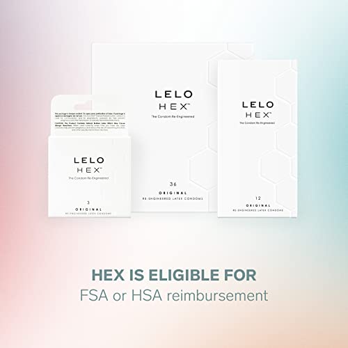 LELO HEX Original Condoms Thin with Increased Strength, Ultra Thin Condoms Lubricated for Men 0.045 mm Thin, 54 mm in Diameter (3 pack)