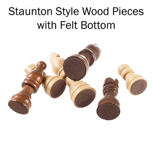 Hey! Play! Classic Strategy Chess Board Game Set - Inlaid Wood Magnetic Chess Board with Storage Drawer for Hand-Carved Staunton Chessmen by Trademark Games,Brown,1.375x9.875x9.875