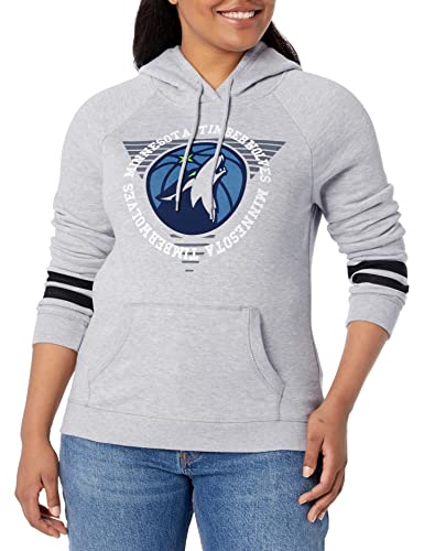 Ultra Game NBA Minnesota Timberwolves Womens Soft Fleece Pullover Hoodie Sweatshirt With Varsity Stripe, Heather Gray, Small