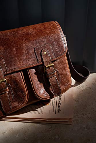 Fossil Men's Greenville Eco Leather Travel Courier Messenger Bag, Cognac , (Model: MBG9557222)