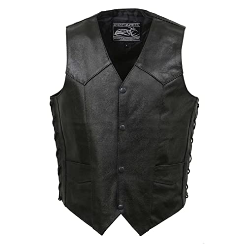 EVENT LEATHER EL5315 Black Motorcycle Leather Vest for Men w/Side Lace- Riding Club Adult Motorcycle Vests (as1, alpha, s, regular, regular)