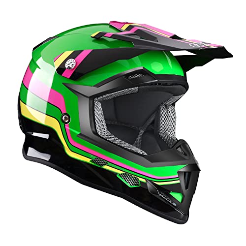 GLX GX623 DOT Kids Youth ATV Off-Road Dirt Bike Motocross Motorcycle Full Face Helmet Combo Gloves Goggles for Boys and Girls (Retro Green, Medium)