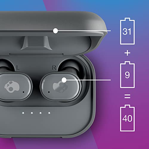 Skullcandy Grind True Wireless In-Ear Bluetooth Earbuds Compatible with iPhone and Android / Charging Case and Microphone / Great for Gym, Sports, and Gaming, IP55 Water Dust Resistant - Grey