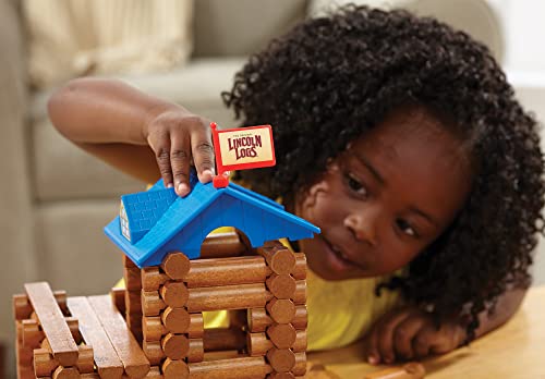 LINCOLN LOGS-Horseshoe Hill Station-83 Pieces-Real Wood Logs - Ages 3+ - Best Retro Building Gift Set for Boys/Girls – Creative Construction Engineering – Top Blocks Game Kit - Preschool Education Toy