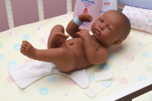 JC Toys - La Newborn First Day African American| Anatomically Correct Real Girl Baby Doll | 14' All-Vinyl Baby Doll | Includes Hospital Blanket, Bracelet and First Baby Bottle| Made in Spain | Designed by Berenguer | Ages 2+ , Pink